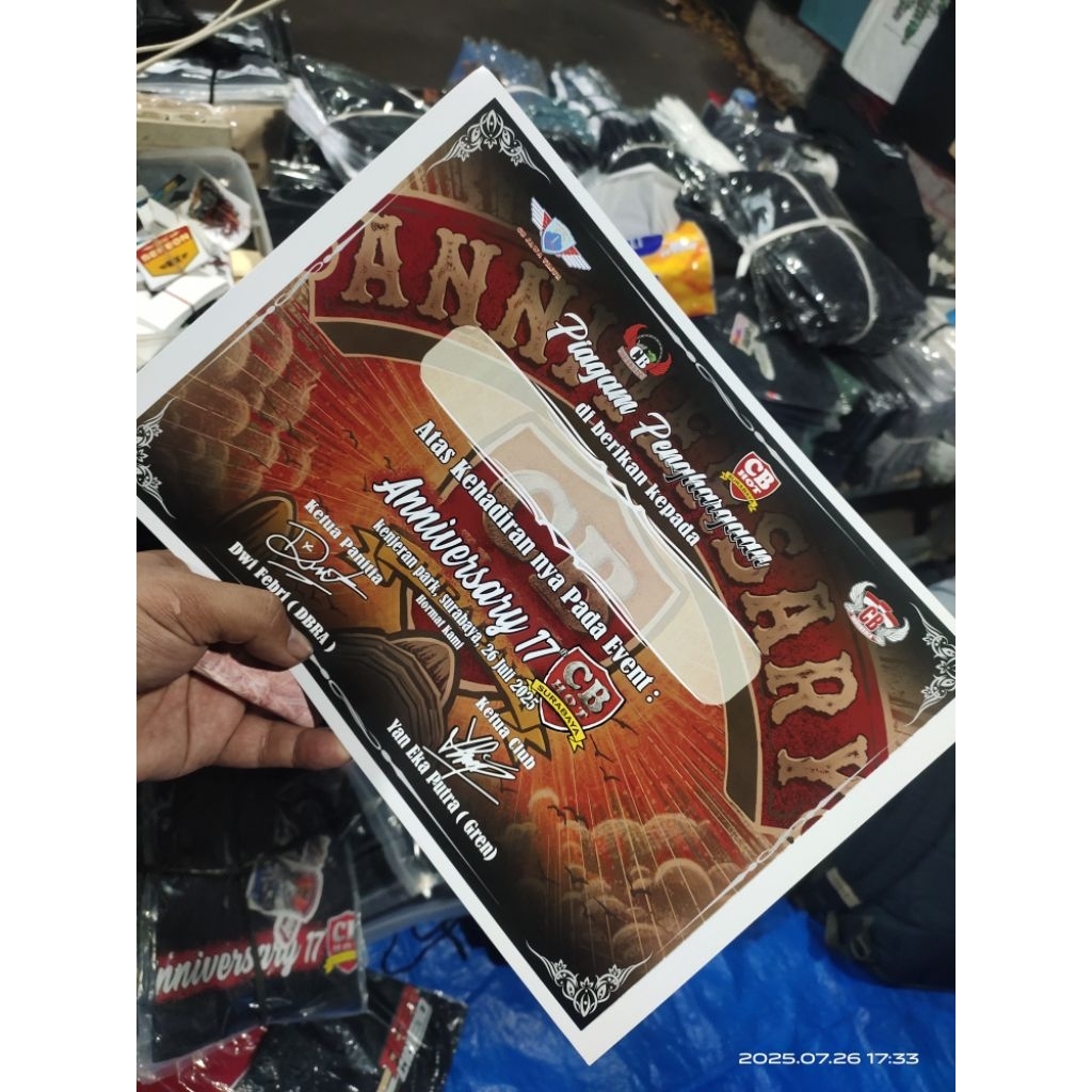 

piagam sertifikat cb hot Surabaya anniversary 17 tahun