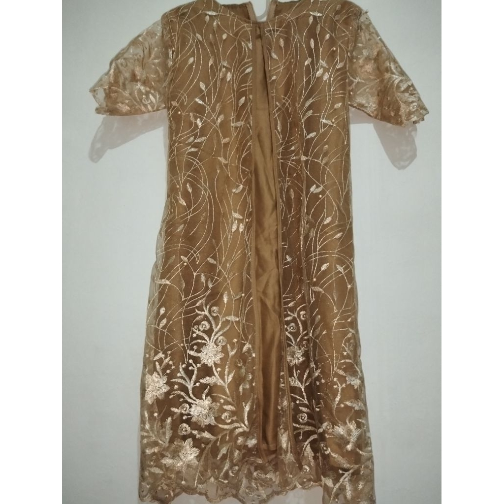 Dress brukat glitter mutiara mocca