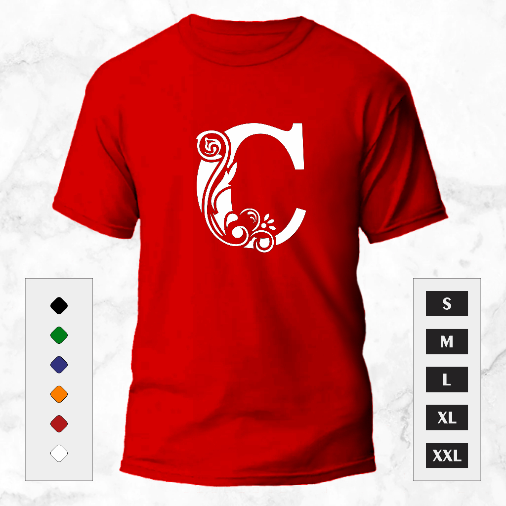 FREE GANTUNGAN BAJU-T.SHIRT KAOS INISIAL NAMA KAMU HURUF C-KAOS UNISEX-KAOS OBLONG VIRAL