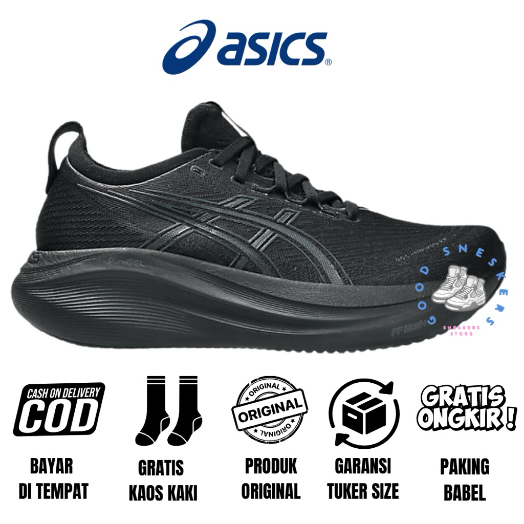 Sepatu Running Pria Asics Gel Nimbus 27 Black Graphite Grey Original