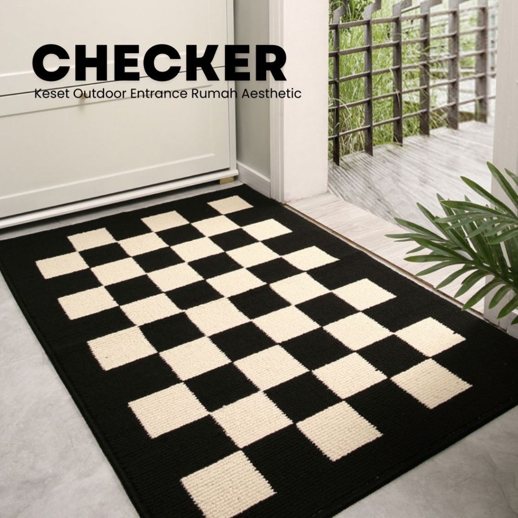 Rugo - Keset Checker 50x80cm untuk Pintu Rumah, Keset Outdoor Anti Slip Aesthetic, Menyerap Air & Ko