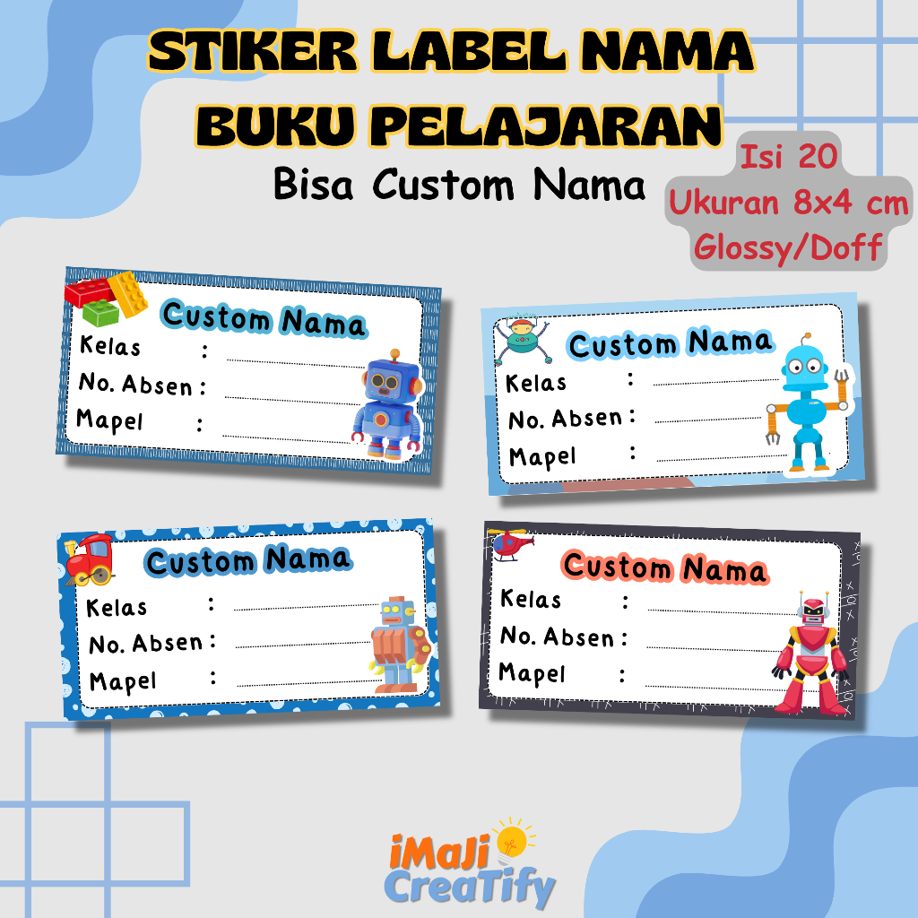 

[ISI 20] STIKER LABEL NAMA BUKU PELAJARAN CUSTOM NAMA/STIKER NAMA BUKU , ROBOT SERIES
