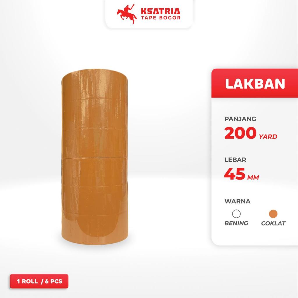

Lakban OPP Coklat Roll 6 PCS Panjang 200 Yard Lebar 45MM Isolasi Slop Murah Berkualitas Ksatria Tape