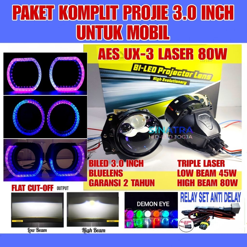 Paket Projie Mobil Biled 3.0 Inch AES UX3 Triple Laser
