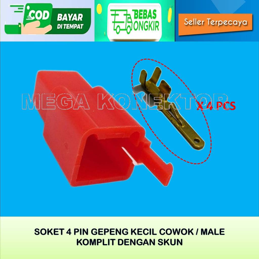 SOKET KABEL MOTOR 4 PIN KECIL MERAH  MALE-SOKET –SOKET KABEL–4 PIN- SOKET - SOKET KABEL 4 PIN NYLON