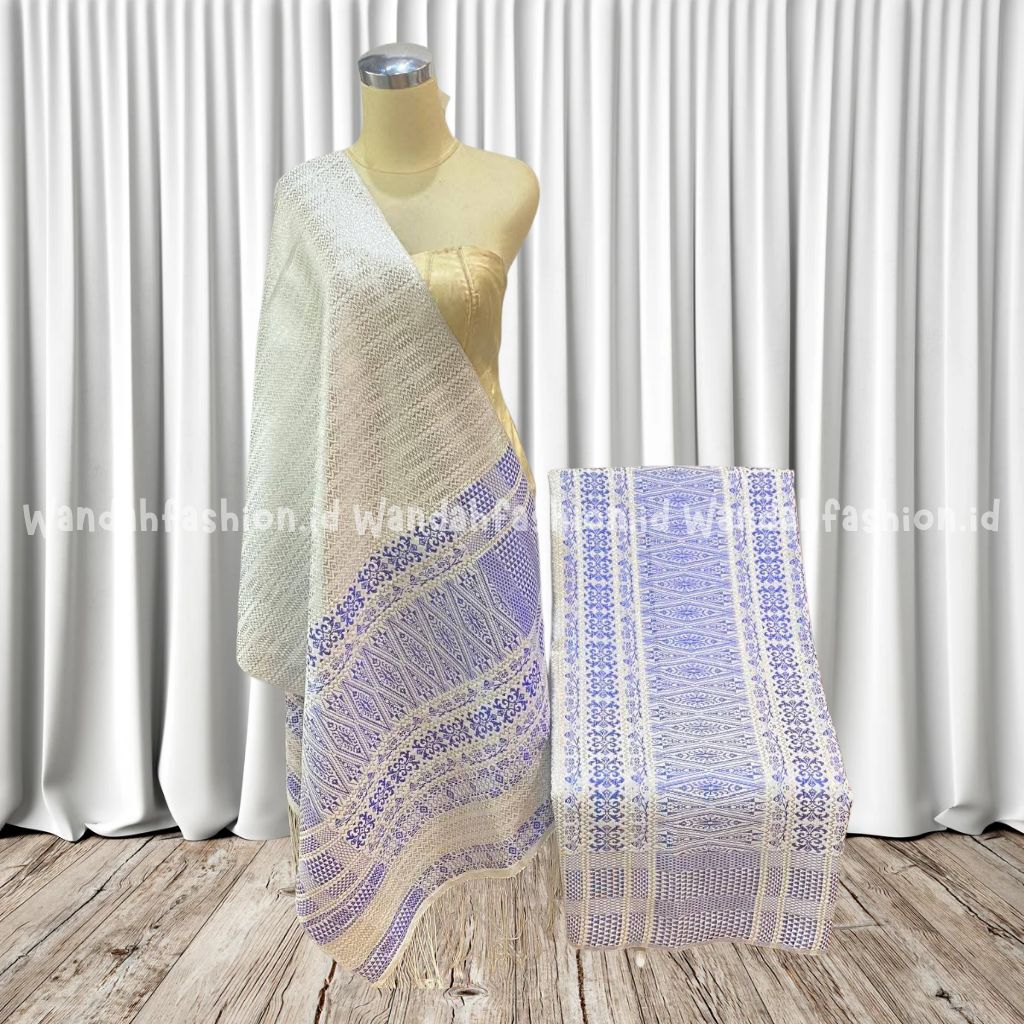 Songket Tumtuman Modern Tanpa Sambungan Warna Silver Ungu Biru Klasik