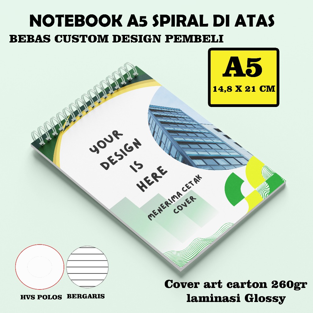 Notebook/notes spiral custom A5 isi hvs polos (spiral atas)