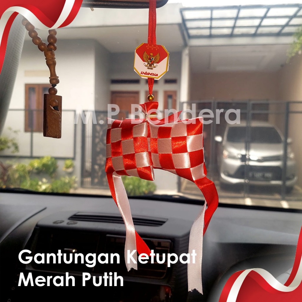 Bendera Gantungan Ketupat Merah Putih / Gantungan KETUPAT Merah Putih Ceplok Aksesoris Kaca Mobil