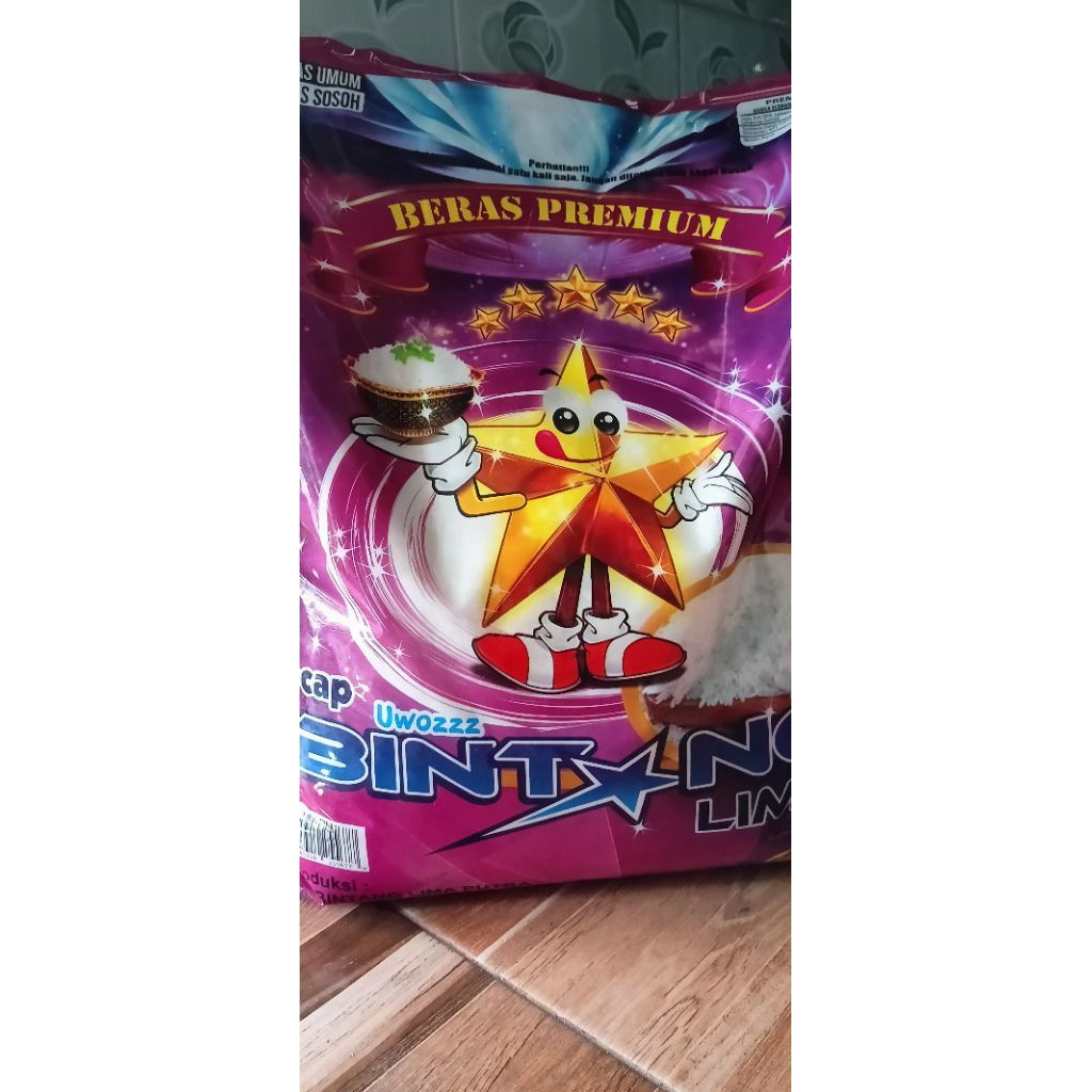 

BERAS PREMIUM KEMASAN 5 KG BINTANG LIMA