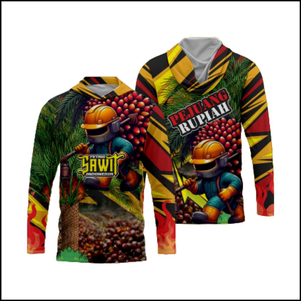 Baju Petani Sawit Lengan Panjang Kupluk Jersey Sawit Full Printing Bahan Dryfit Menyerap Keringat