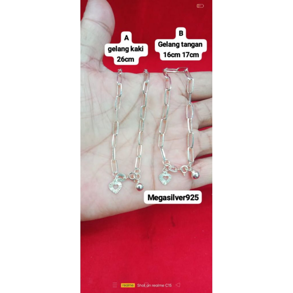 set gelang tangan & kaki model paperline, asli ( perak 925 )