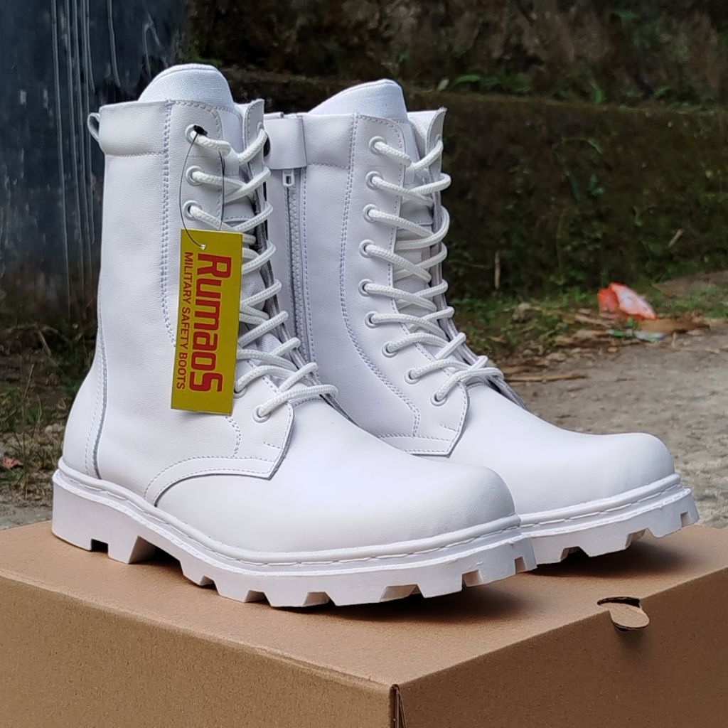 Rumaos white boots sepatu PDL putih paskibra kulit