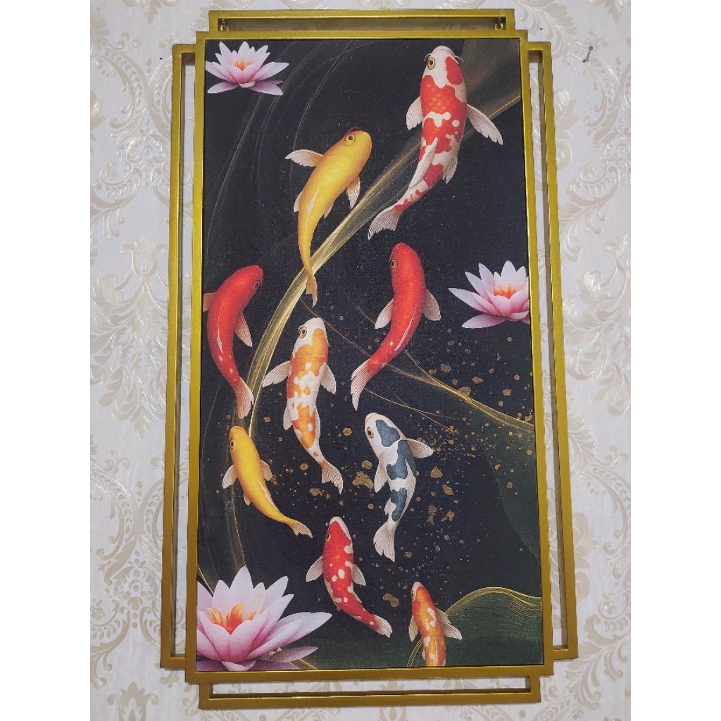 Lukisan Canvas 9 koi Hiasan Dinding Dekorasi Rumah Lukisan Aesthetic