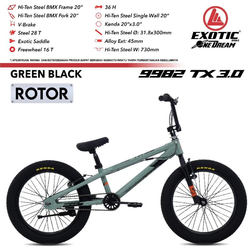 Sepeda BMX Exotic ET9982TX 3.0 Rotor Fatbike Remaja-Dewasa Fat Tire 20" x 3.0 Steel Gear Ratio 28/16