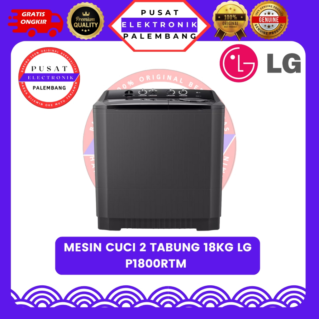 MESIN CUCI 2 TABUNG HITAM LG P1800RTM MESIN CUCI 2 TABUNG 18 KG PALEMBANG
