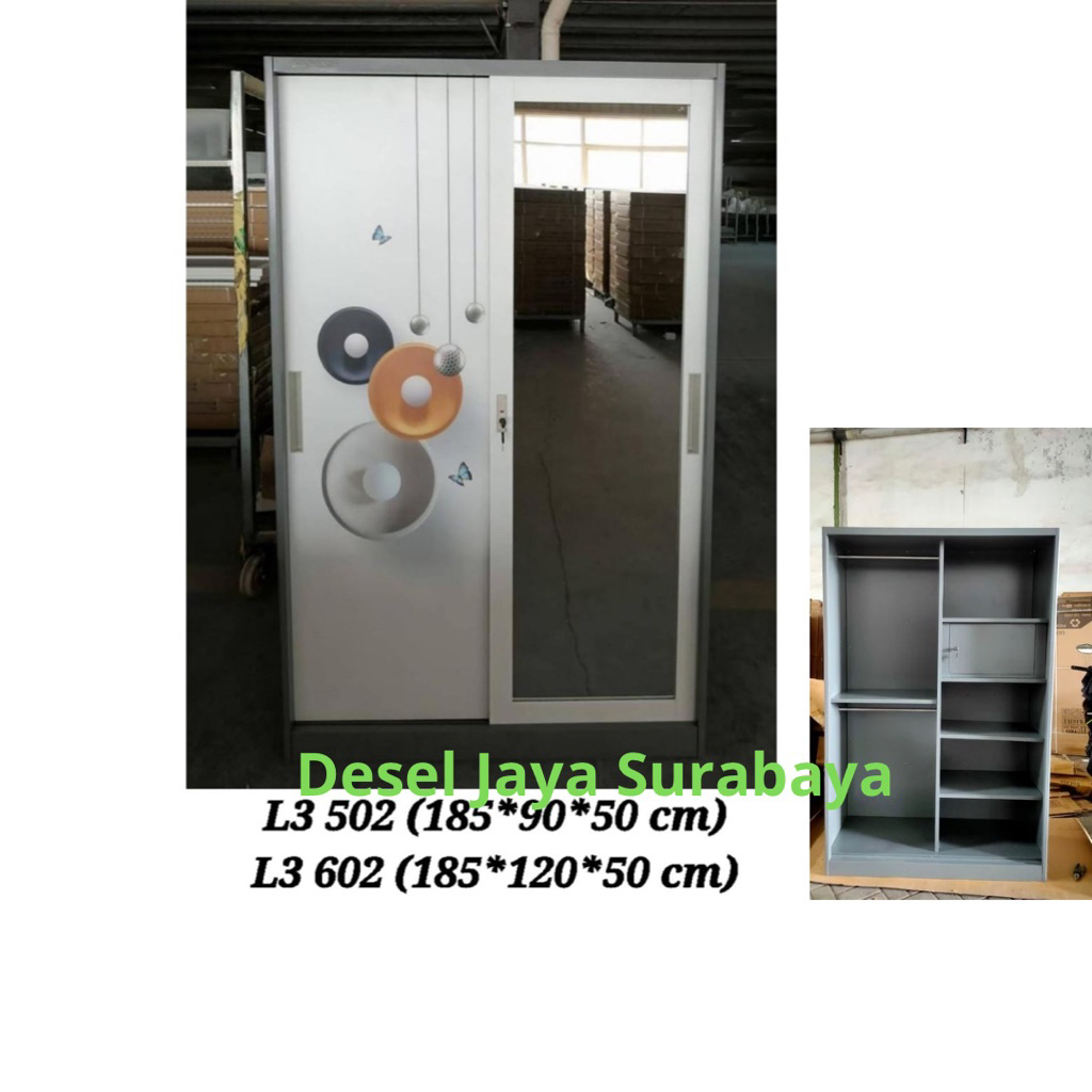 Lemari Baju Sliding Besi Type L3- Lemari Baju Sliding - Almari Baju sliding - Lemari Baju 2 Pintu - 