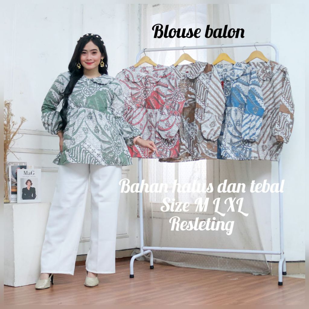 BLOUSE BATIK BALON KERAH REMPEL