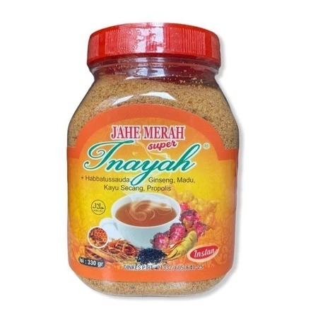 

Jahe Merah Instan plus Habbatussauda Gingseng Madu Propolis 330gr Inayah