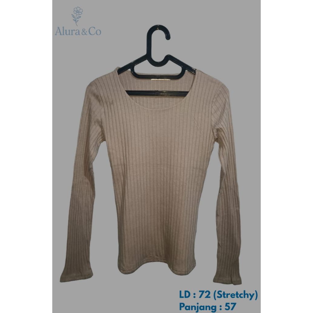 Kaos Rajut Lengan Panjang Wanita Fit Body Warna Coklat susu