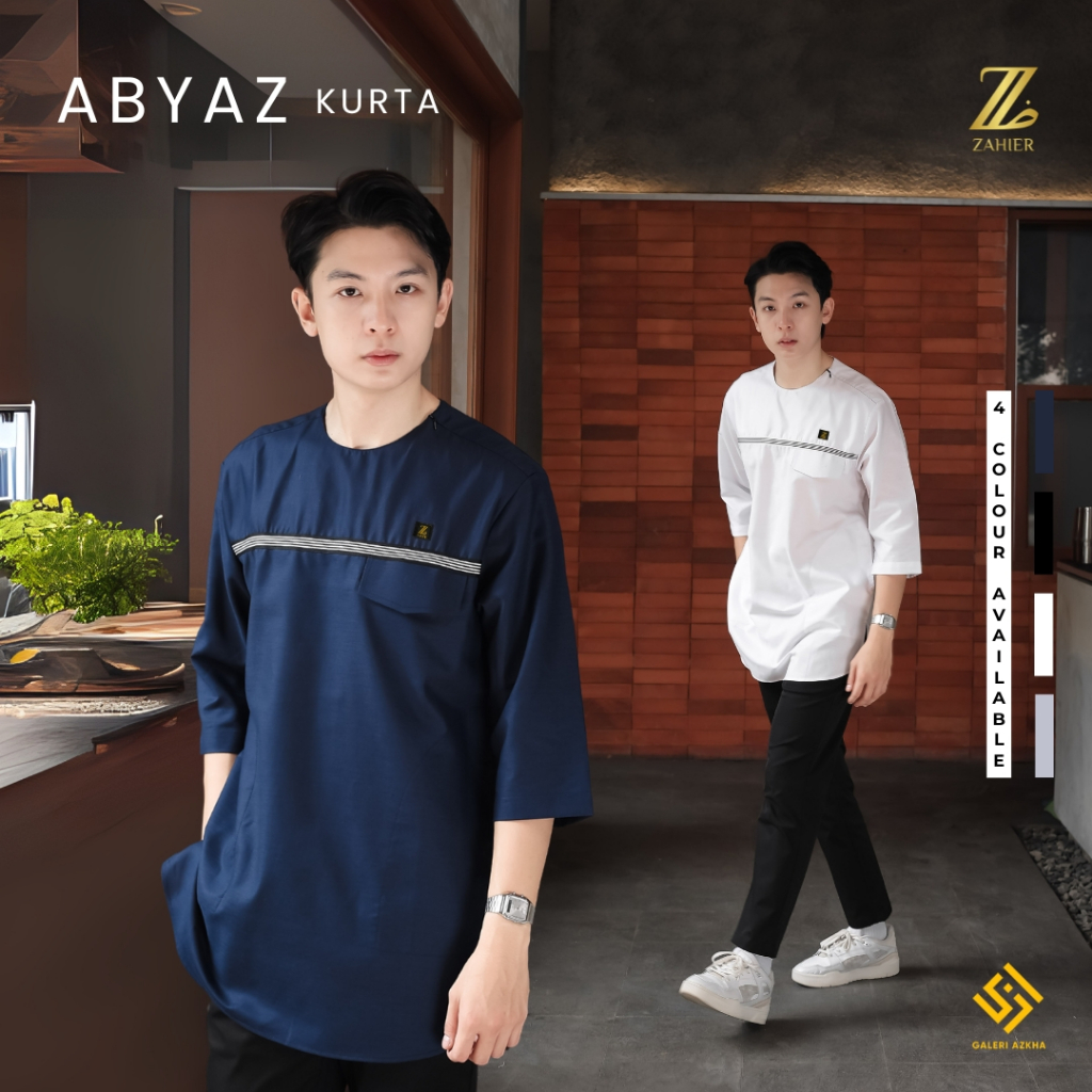 Zahier Kurta Koko Casual Abyaz Zipper Bahu Lengan 3/4 Premium Muslim Pria Modern