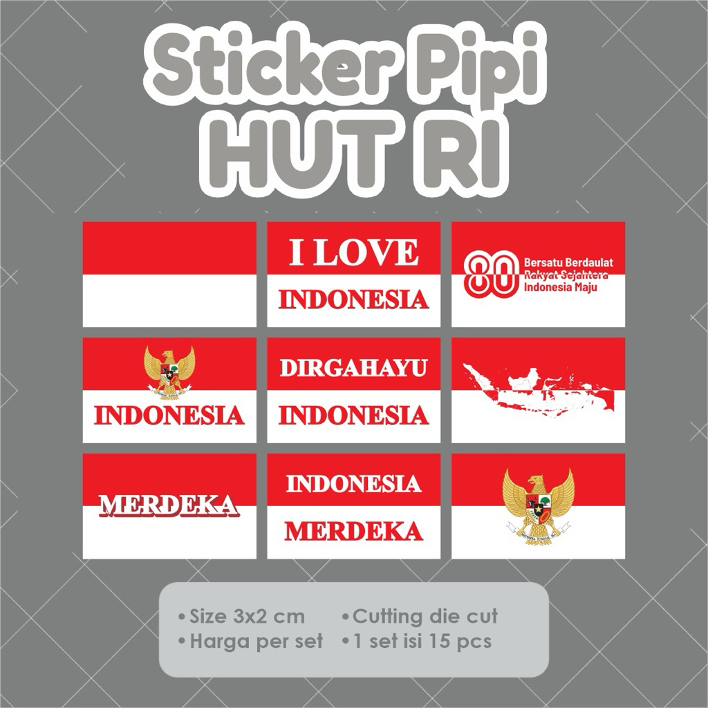 

Stiker PIPI HUT RI | MERDEKA | INDONESIA | 17 AGUSTUS | 1 SET ISI 15 PCS
