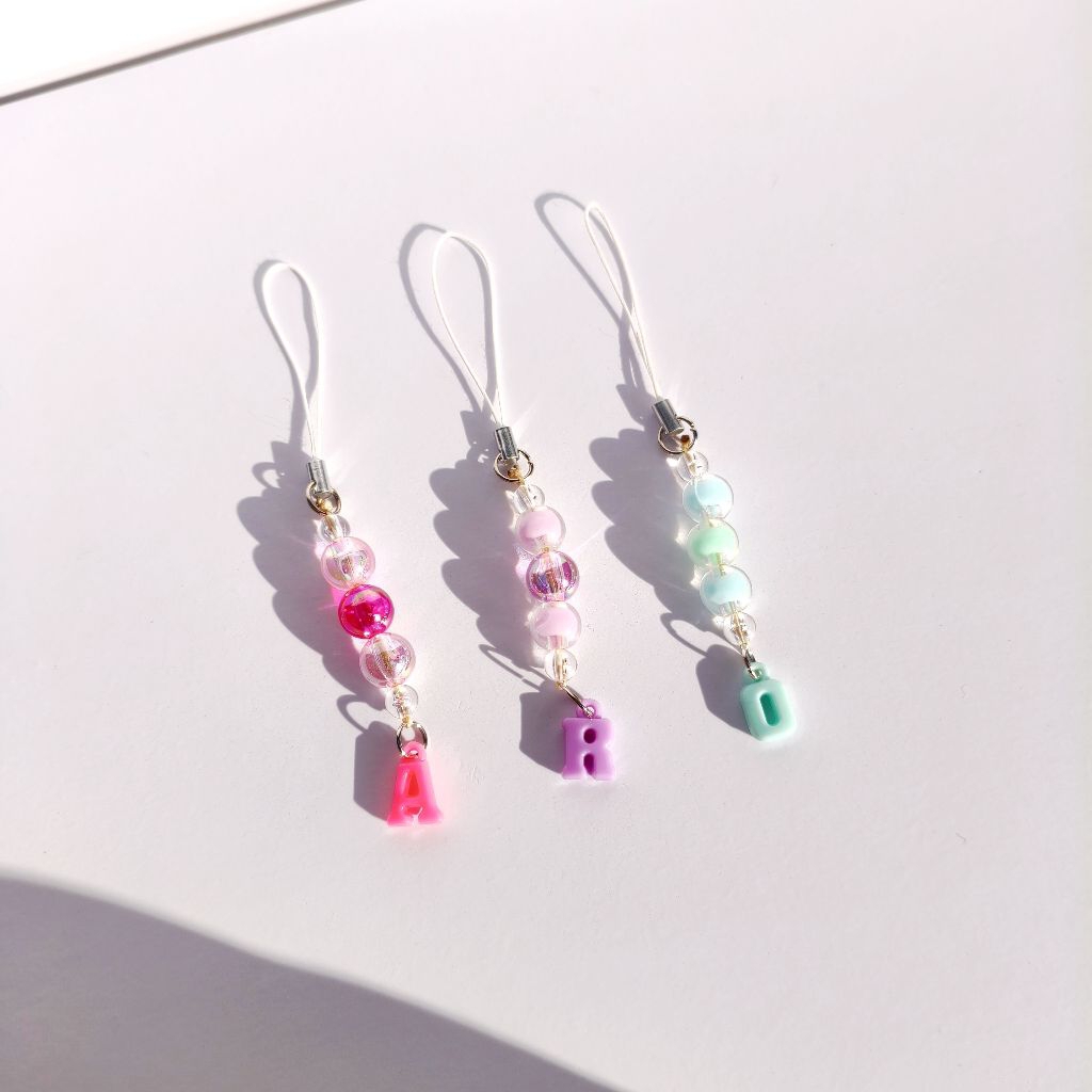 GANTUNGAN HP CUSTOM HURUF INISIAL LUCU PASTEL - PHONE STRAP HURUF MURAH - SOUVENIR FREEBIES GANCI KP