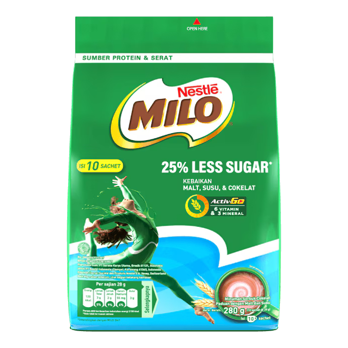 

MILO Rendah Gula 10 Sachet x 28g – Pouch Bag Hemat