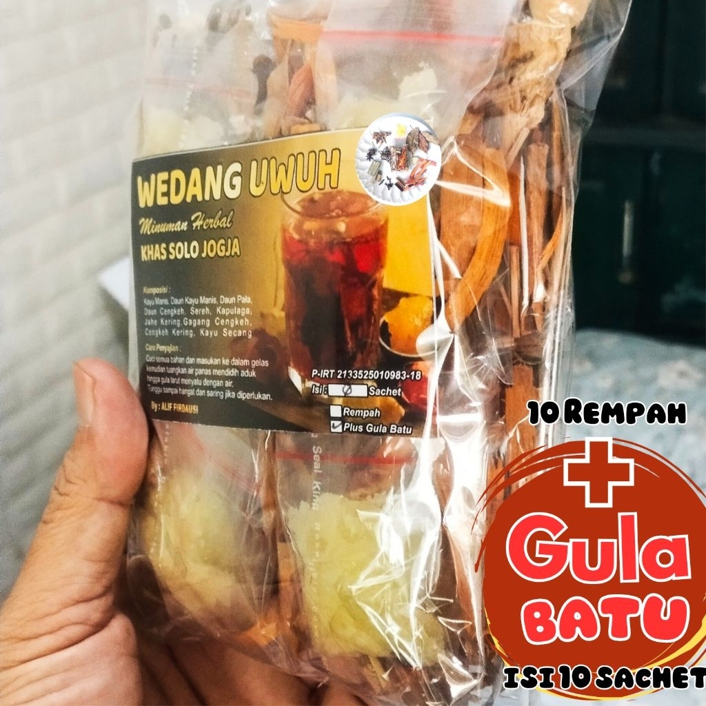 

Paket Komplit WEDANG UWUH GULA BATU 1 Pak (10 sachet) Khas Wong Solo Jogja rempah secang cengkeh
