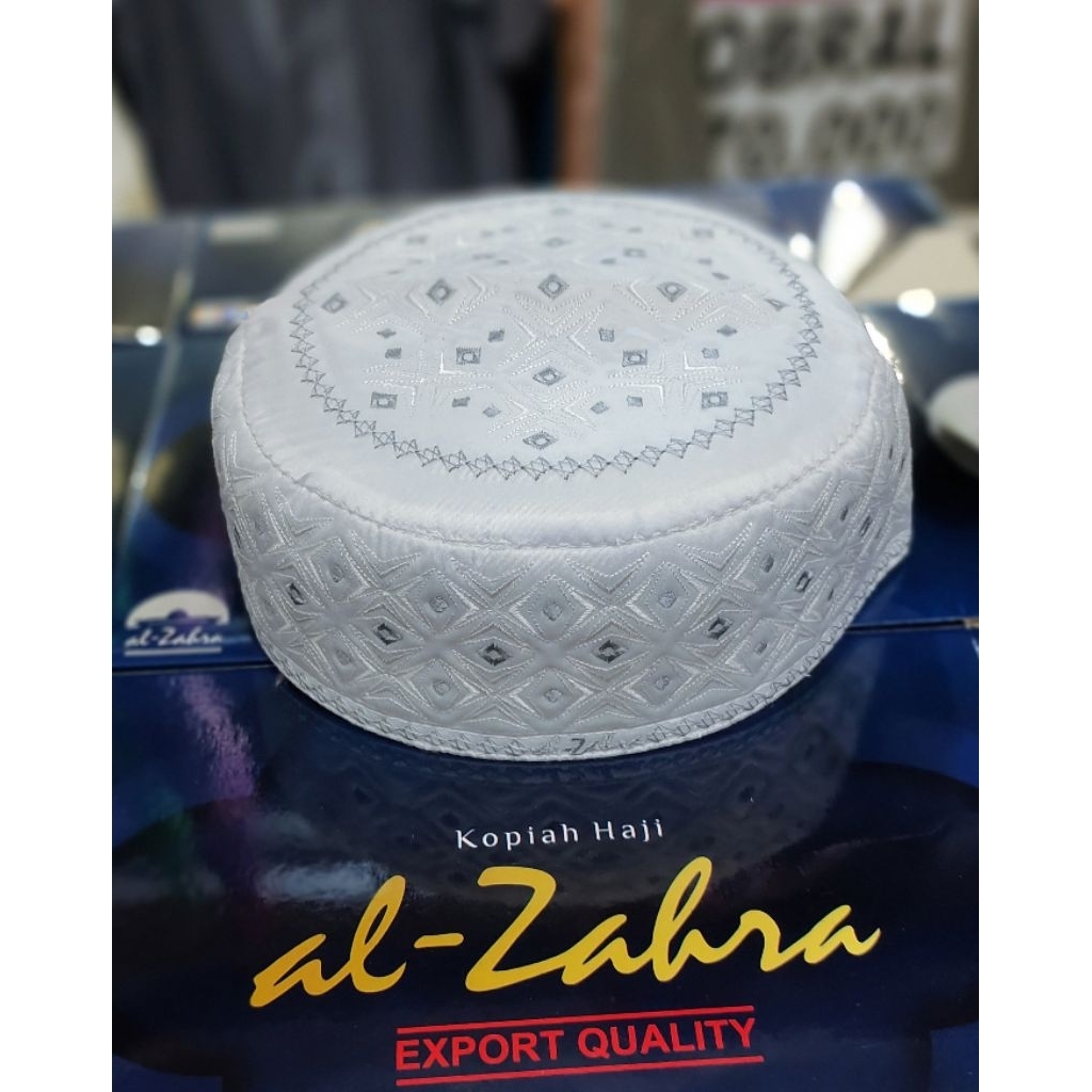 KOPIAH AL-ZAHRA MADINAH PUTIH PECI HITAM BORDIR