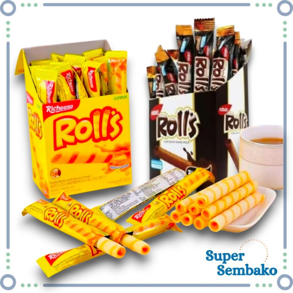 

SNACK MAKANAN RINGAN WAFER RICHEESE NABATI ROLLS STICK RASA KEJU COKELAT ISI 20 BUNGKUS PCS