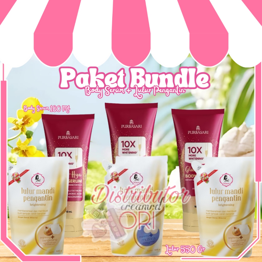 PAKET Purbasari Body Serum Gluta Hya 180ML + Lulur Mandi Pengantin 500GR