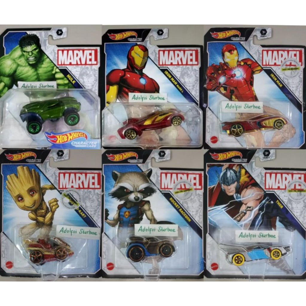 hotwheels hot wheels character cars marvel hulk iron man mark L dollar general groot go kart rocket 