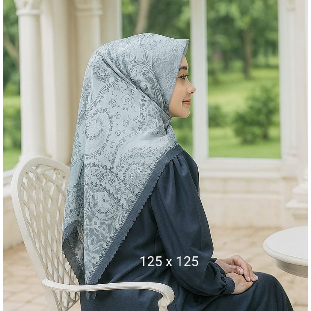 LANIYAA ABU BIRU - JILBAB SEGI EMPAT SYARI MOTIF VOAL LASER CUT