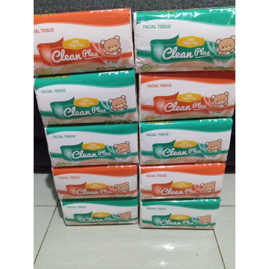 tissue clean plus 180 sheet 2ply tisu paket isi 10pcs