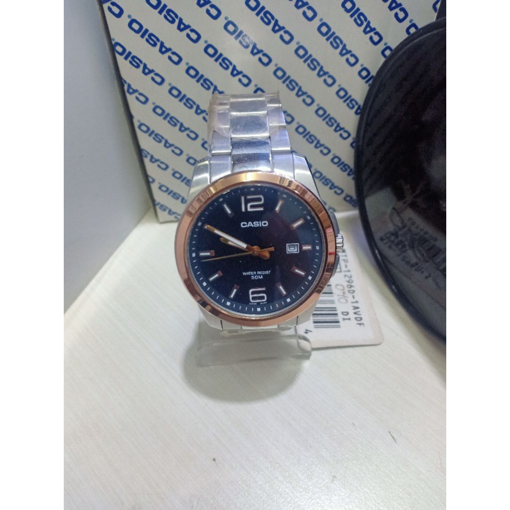 JAM TANGAN CASIO PRIA MTP-1296D-1AVDF-2784 ORIGINAL BERGARANSI WATER RESISTANT 5 ATM RANTAI SILVER S