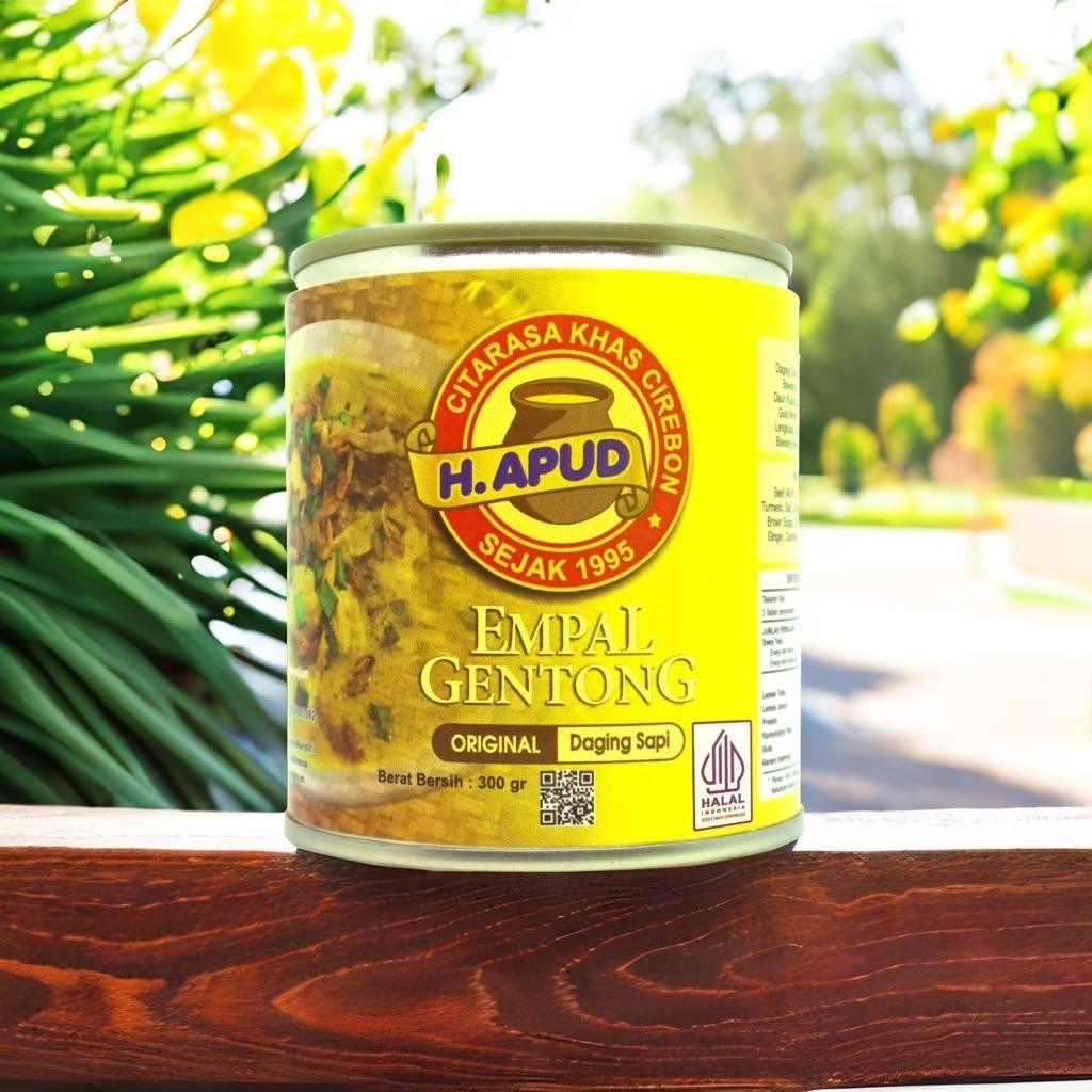 

Empal gentong original, empal gentong kemasan kaleng, makanan siap saji, kuliner Cirebon, daging sapi olahan, makanankemasan, empal gentong hapud