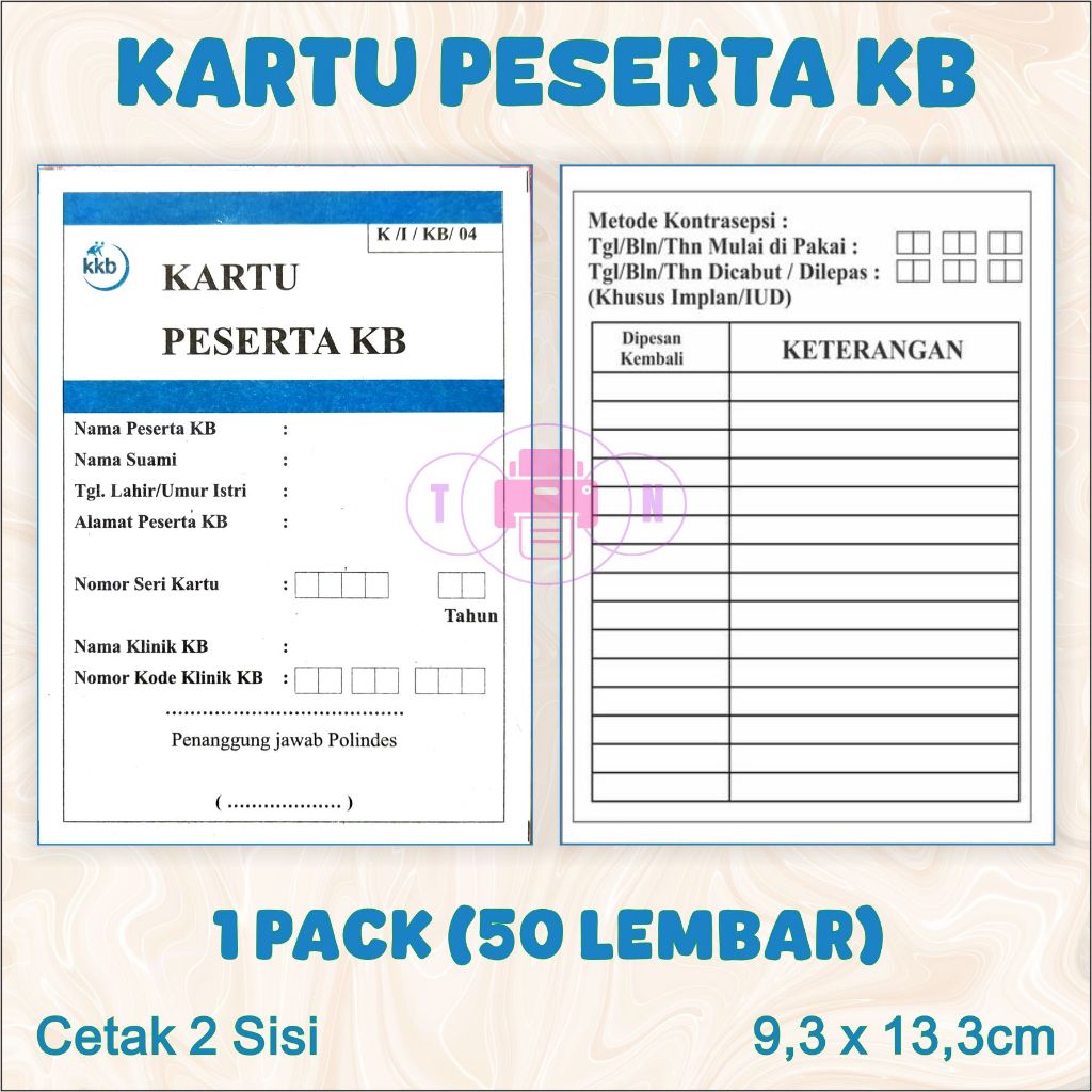 

Kartu Peserta KB Akseptor 50 pcs (keluarga berencana)