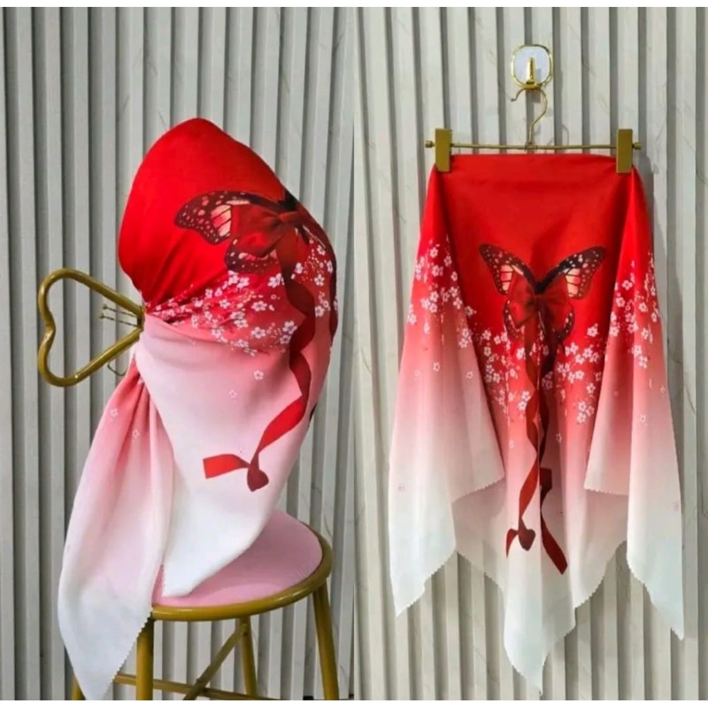 JILBAB SEGI EMPAT VOAL MOTIF MERAH PUTIH / Kerudung Segi  Empat Voal Motif BENDERA MERAH PUTIH