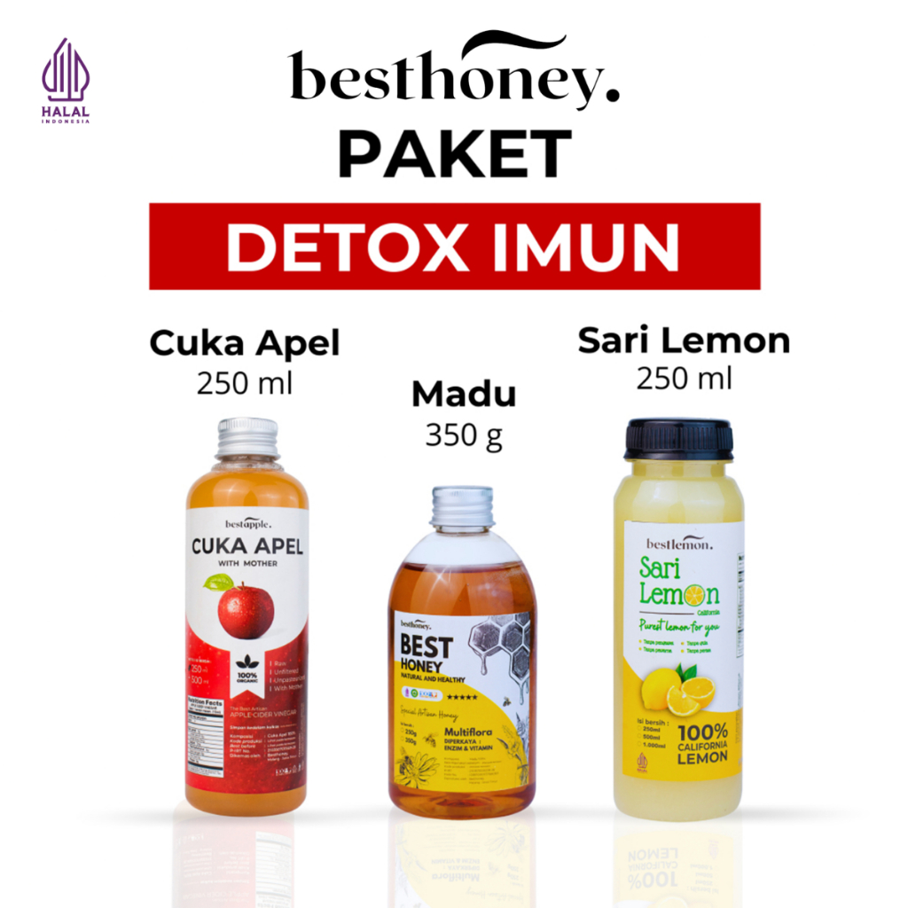 

Best Honey Paket Cuka Apel 250ml Sari Lemon 250ml Madu Multiflora 350gr