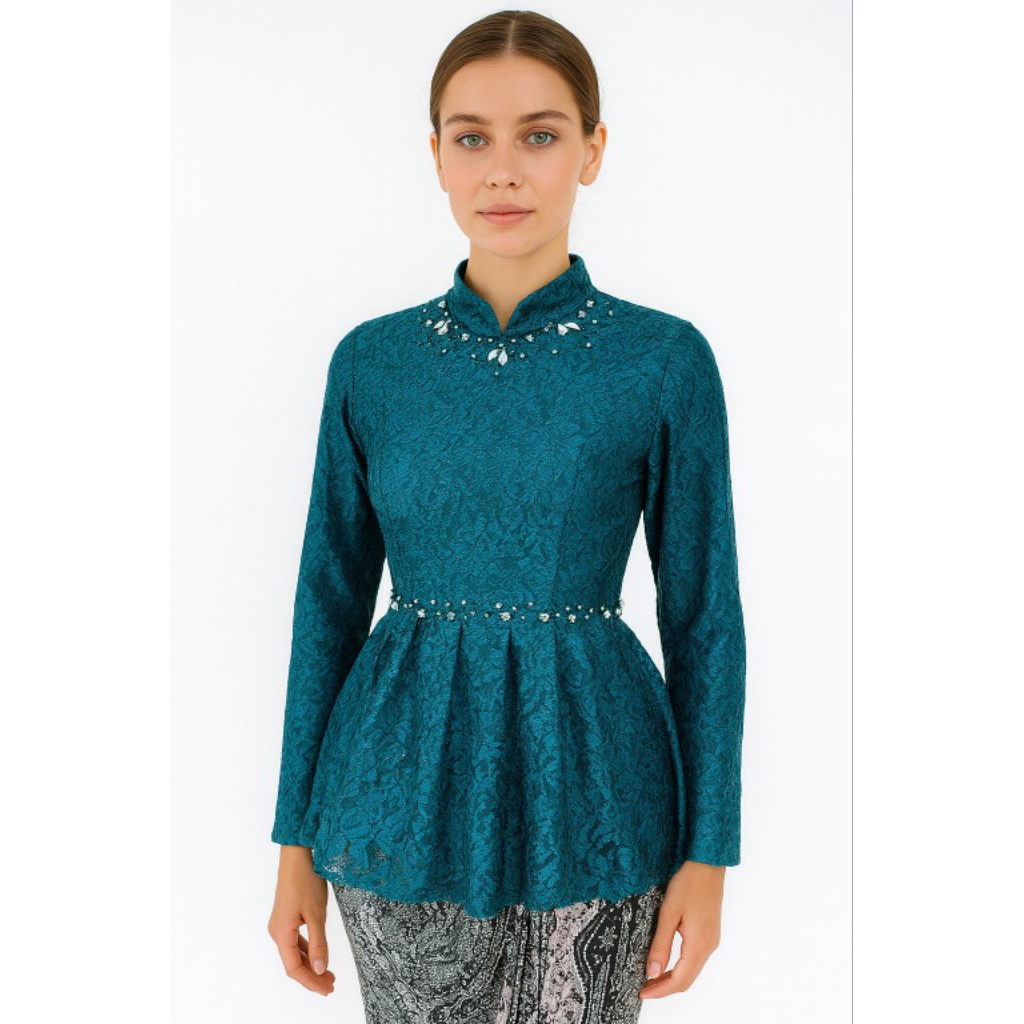 Kebaya Wisuda Modern Hijau Emerald Lengan Panjang 270