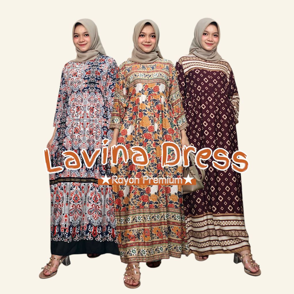 ZAYNA - Lavina Dress Gamis Kekinian Lengan ¾ Motif Terbaru Panjang 130cm Lingkar Dada 110cm 120cm