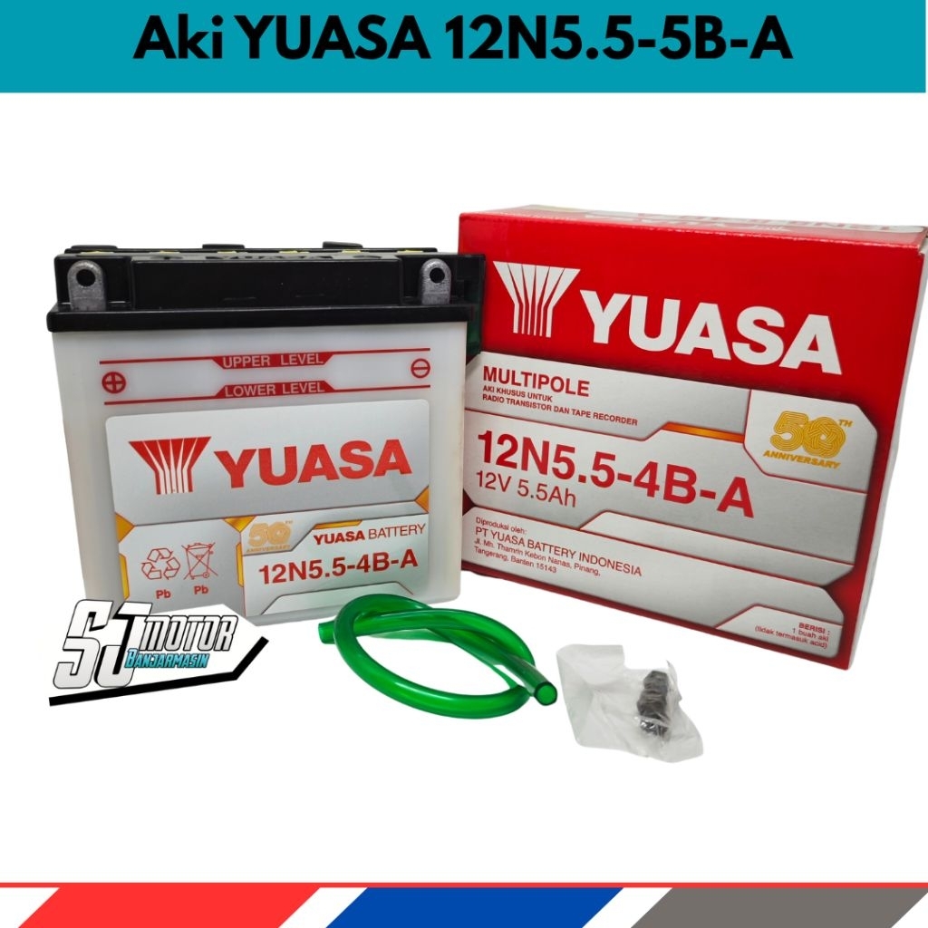 Aki Accu Yuasa Basah 12N5,5-4B-A (Multipole 5 Titik) Aki Radio Tape Lampu Emergency (12V 5,5 Ah)