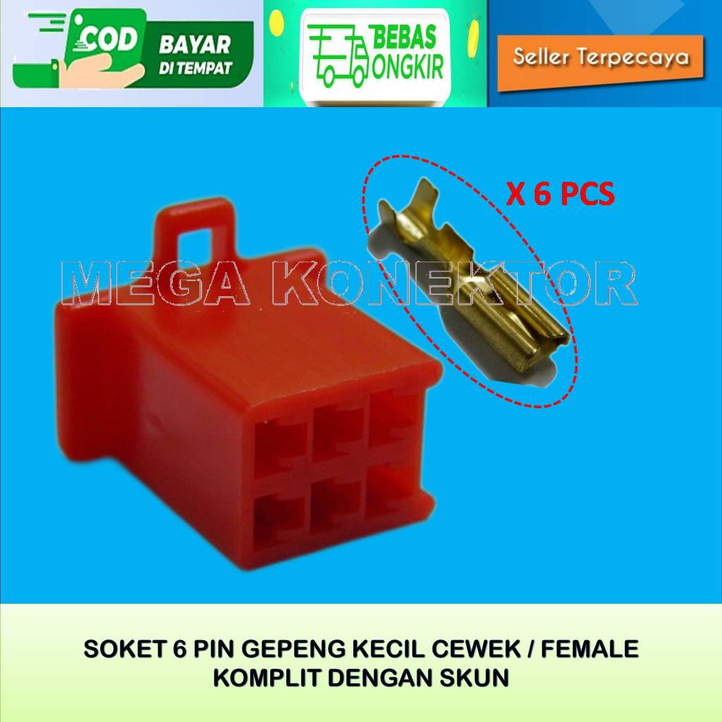 SOKET KABEL MOTOR 6 PIN KECIL FEMALE MERAH-SOKET –SOKET KABEL–6 PIN- SOKET- SOKET KABEL 6 PIN NYLON