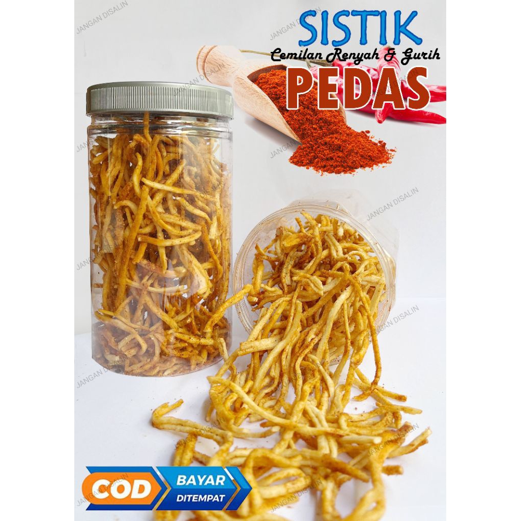 

Snack stik mie kemasan toples 1000ml pedas dan original bumbu tabur gurih renyah dan lezat