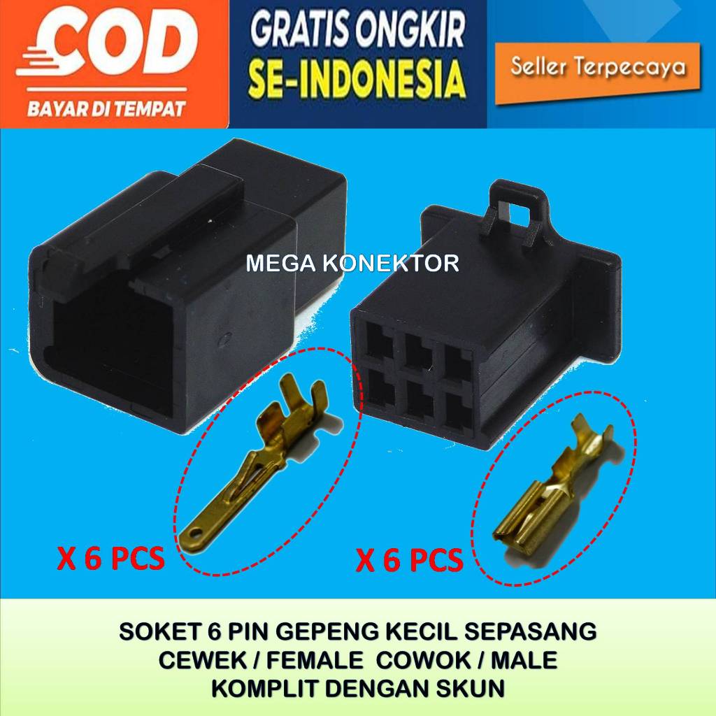 SOKET KABEL MOTOR 6 PIN KECIL  MALE FEMALE HITAM-SOKET –SOKET KABEL–6 PIN- SOKET KABEL 6 PIN NYLON
