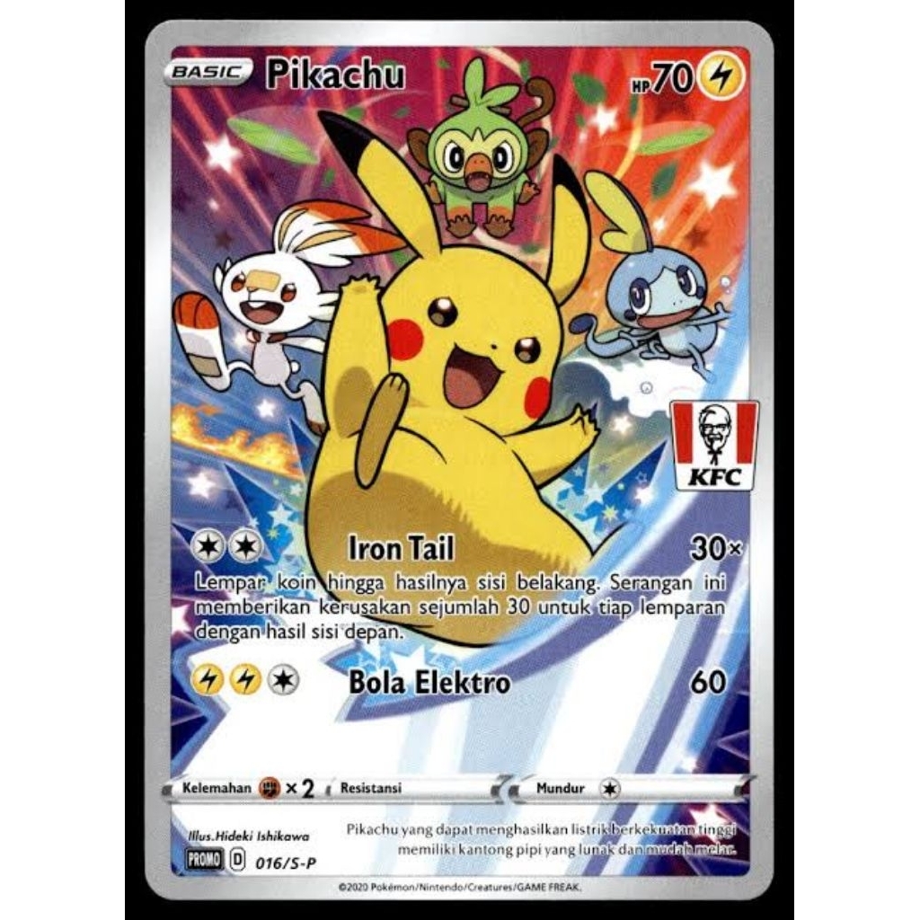 Pikachu KFC kartu Promo Indonesia TCG illust Hideki Ishikawa 016/ S - P ORIGINAL