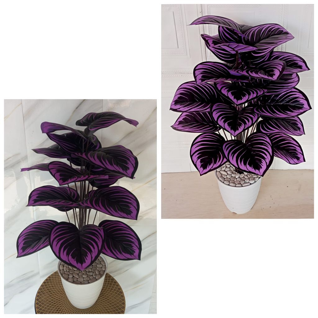 satu set tanaman hias plastik keladi ungu vas tawon besar