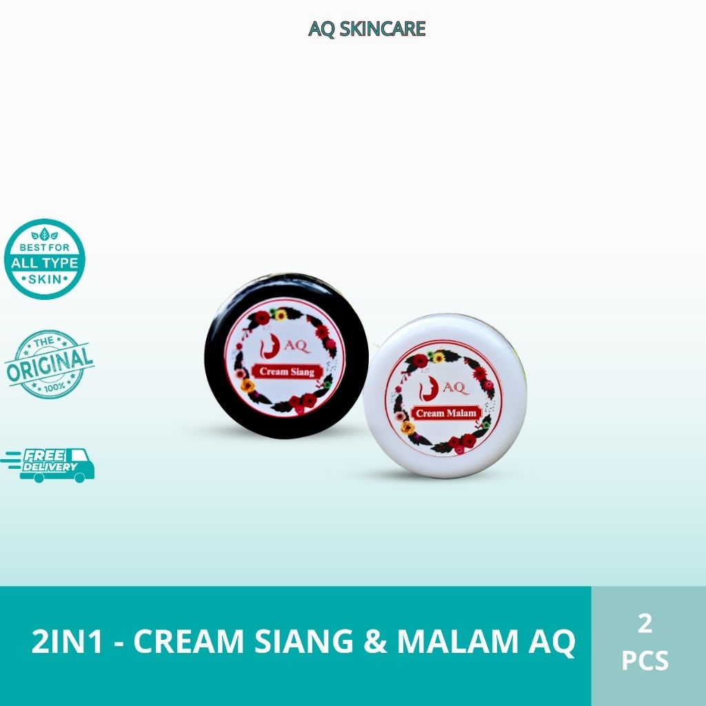 Cream Siang & Malam AQ Bundling 2IN1 - Melembabkan & Memutihkan Wajah