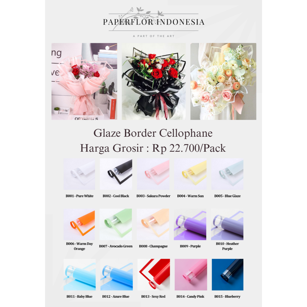 

(20 LEMBAR) GLAZE BORDER CELLOPHANE - KERTAS WRAP PEMBUNGKUS BUNGA - PAPERFLOR INDONESIA