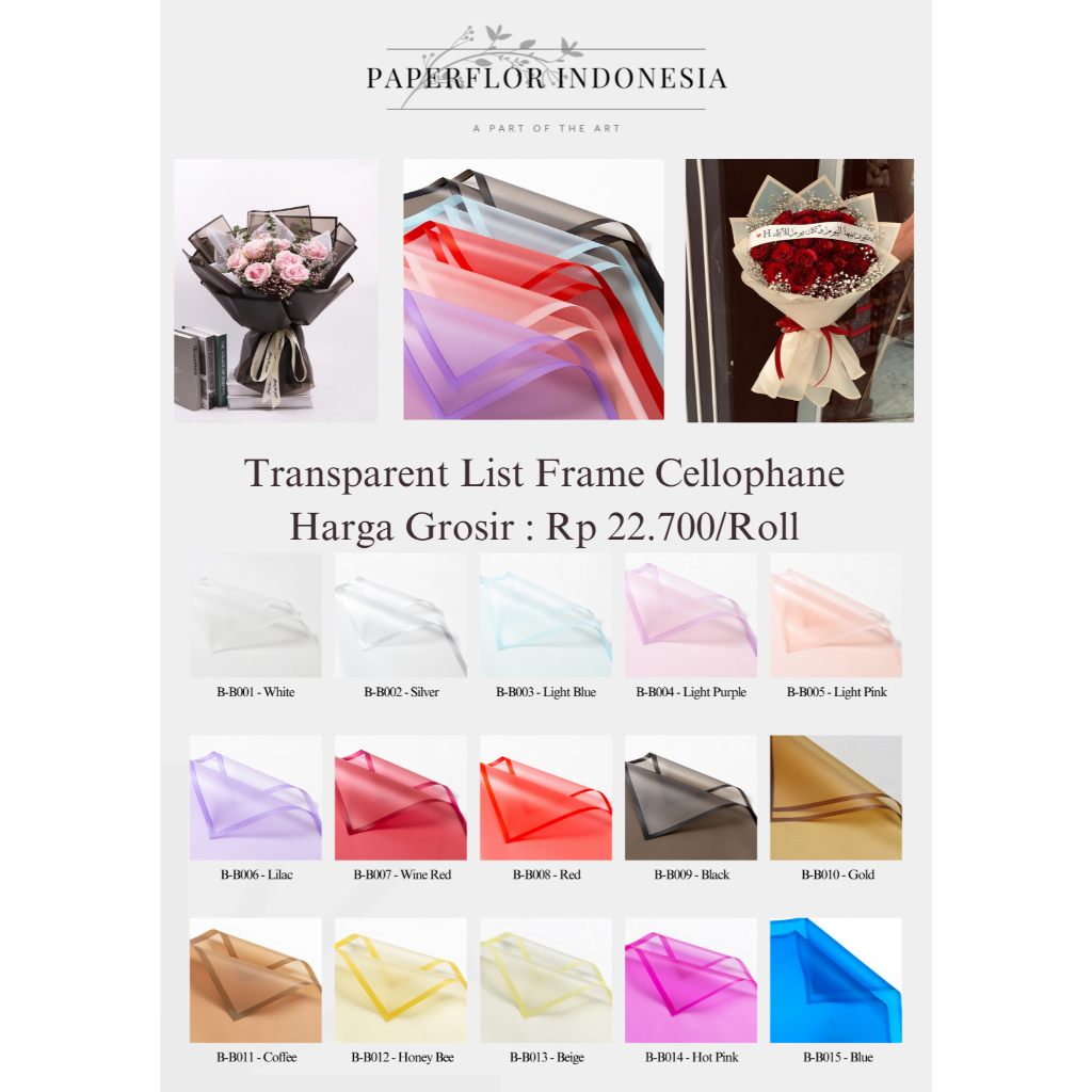 

(20 LEMBAR) TRANSPARENT LIST FRAME CELLOPHANE - KERTAS WRAP PEMBUNGKUS BUNGA - PAPERFLOR INDONESIA